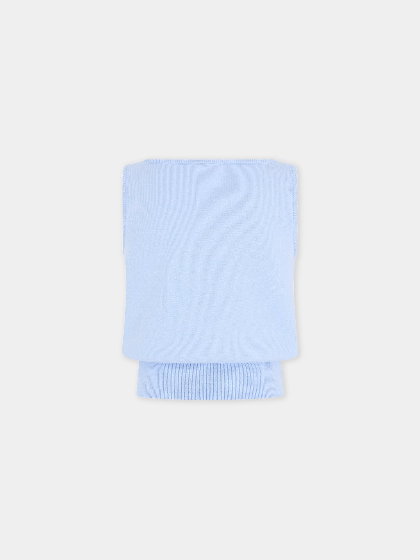 Tank Top in Blue Knitted Wool with Flower Embroidery