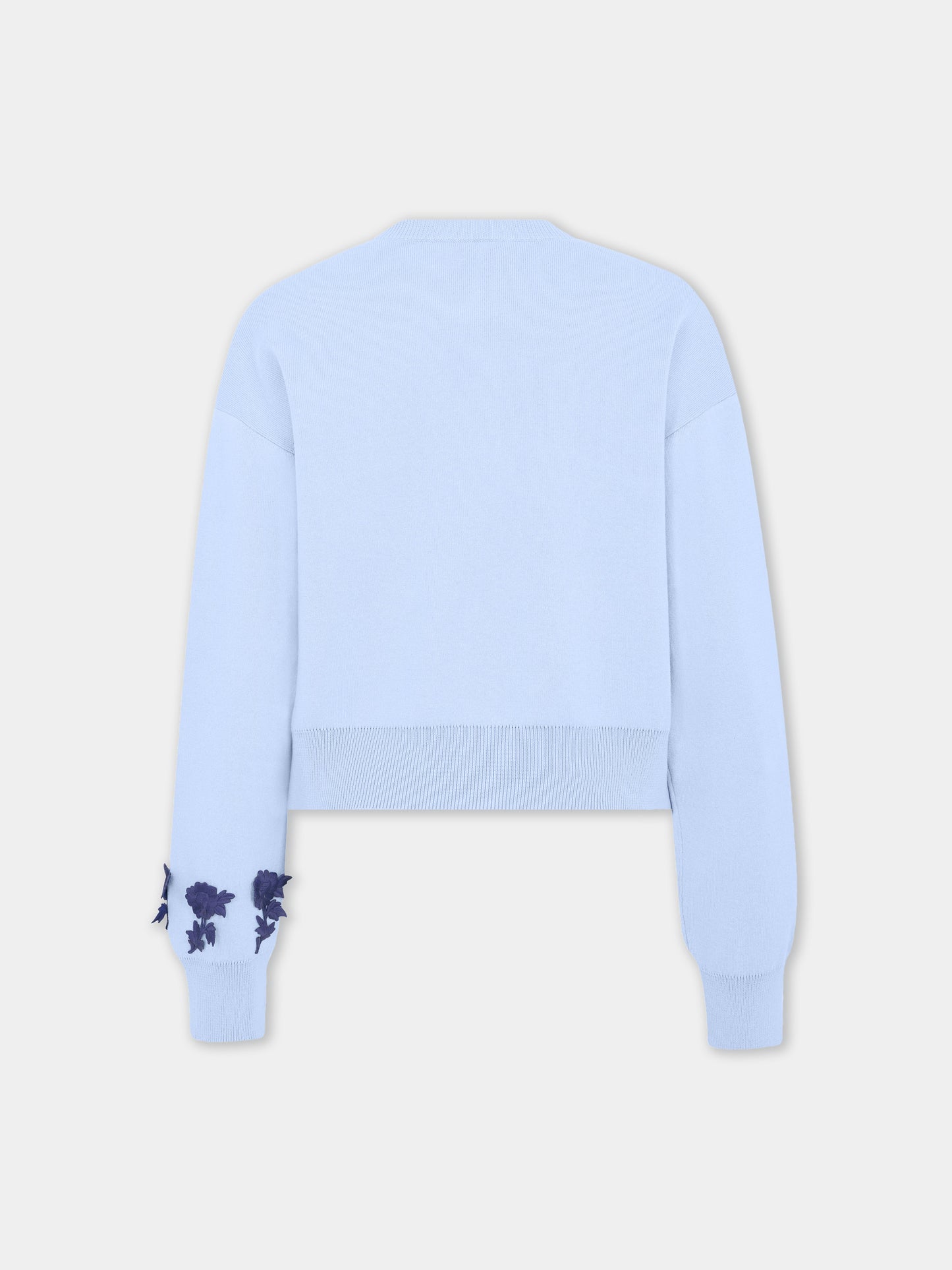 Cardigan à manches longues en laine tricotée bleue avec broderie florale