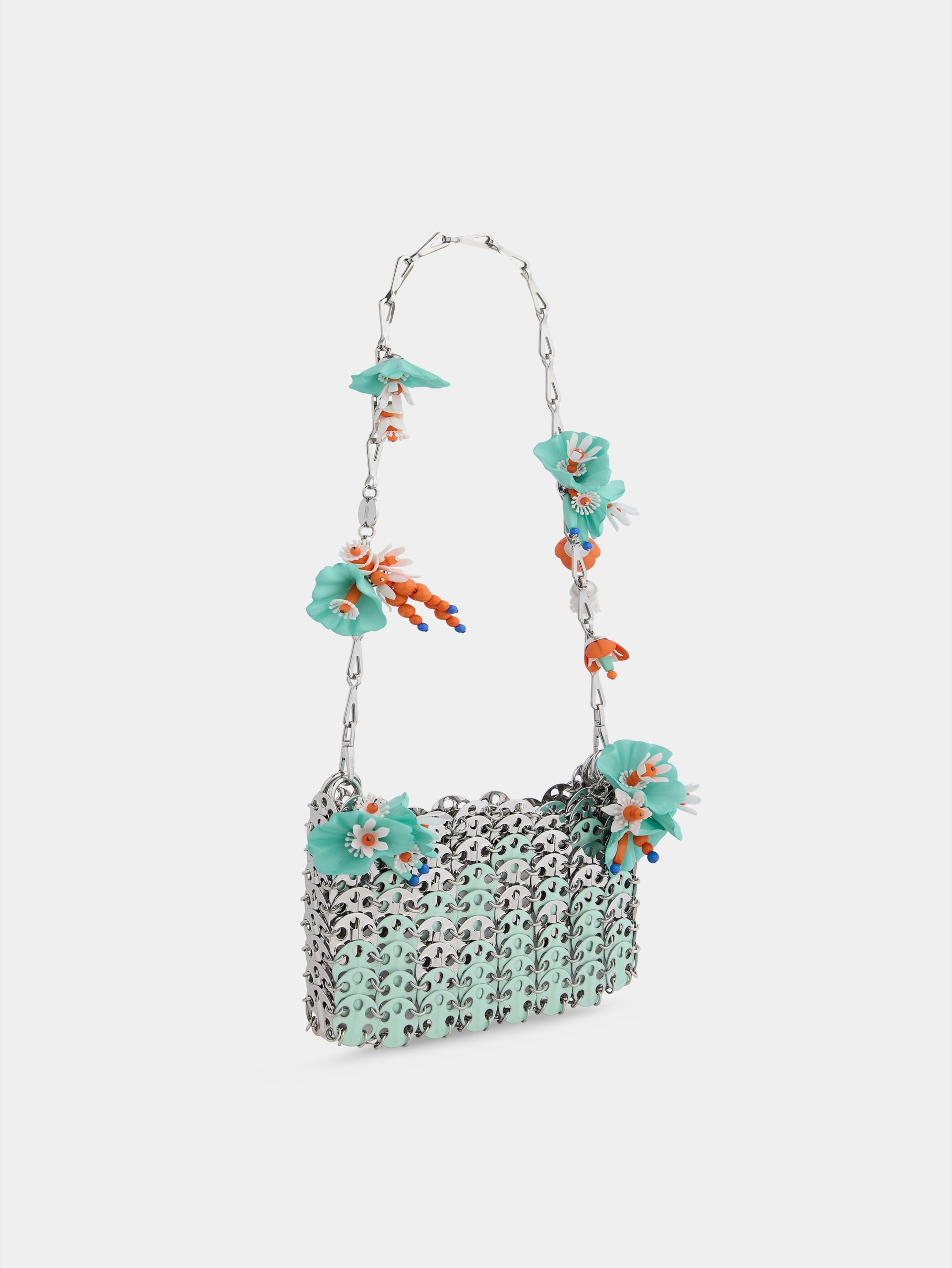1969 Nano bicolor silver and green bag with flower details