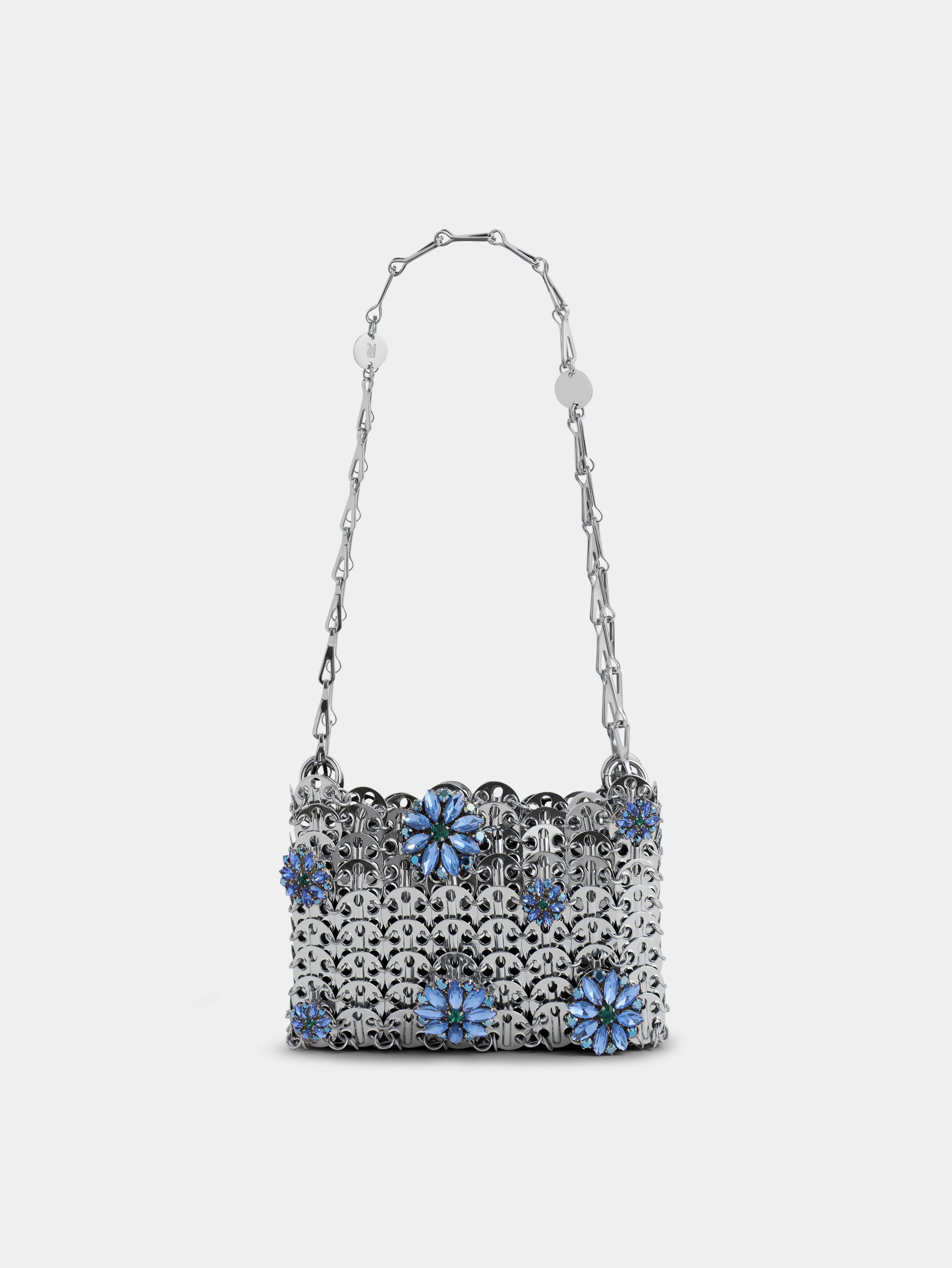 1969 Nano silver bag with blue strass flower details