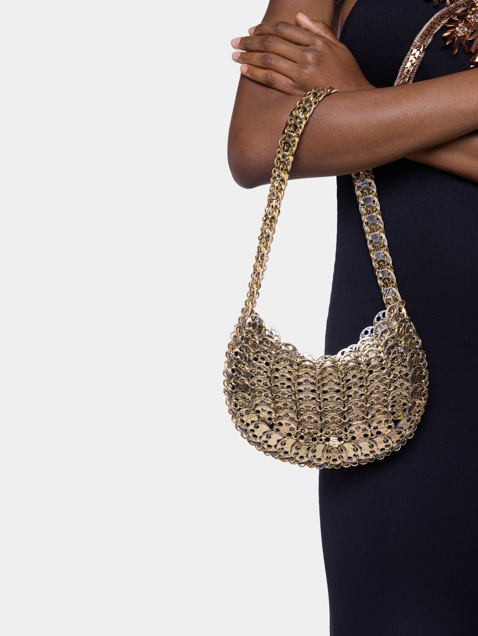 Moon Flip Bag in reversible silver and gold leather packshot side view 3 - Image 3