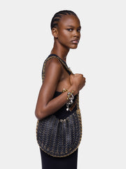 Moon Hobo Flip Bag in reversible black and gold leather position 5