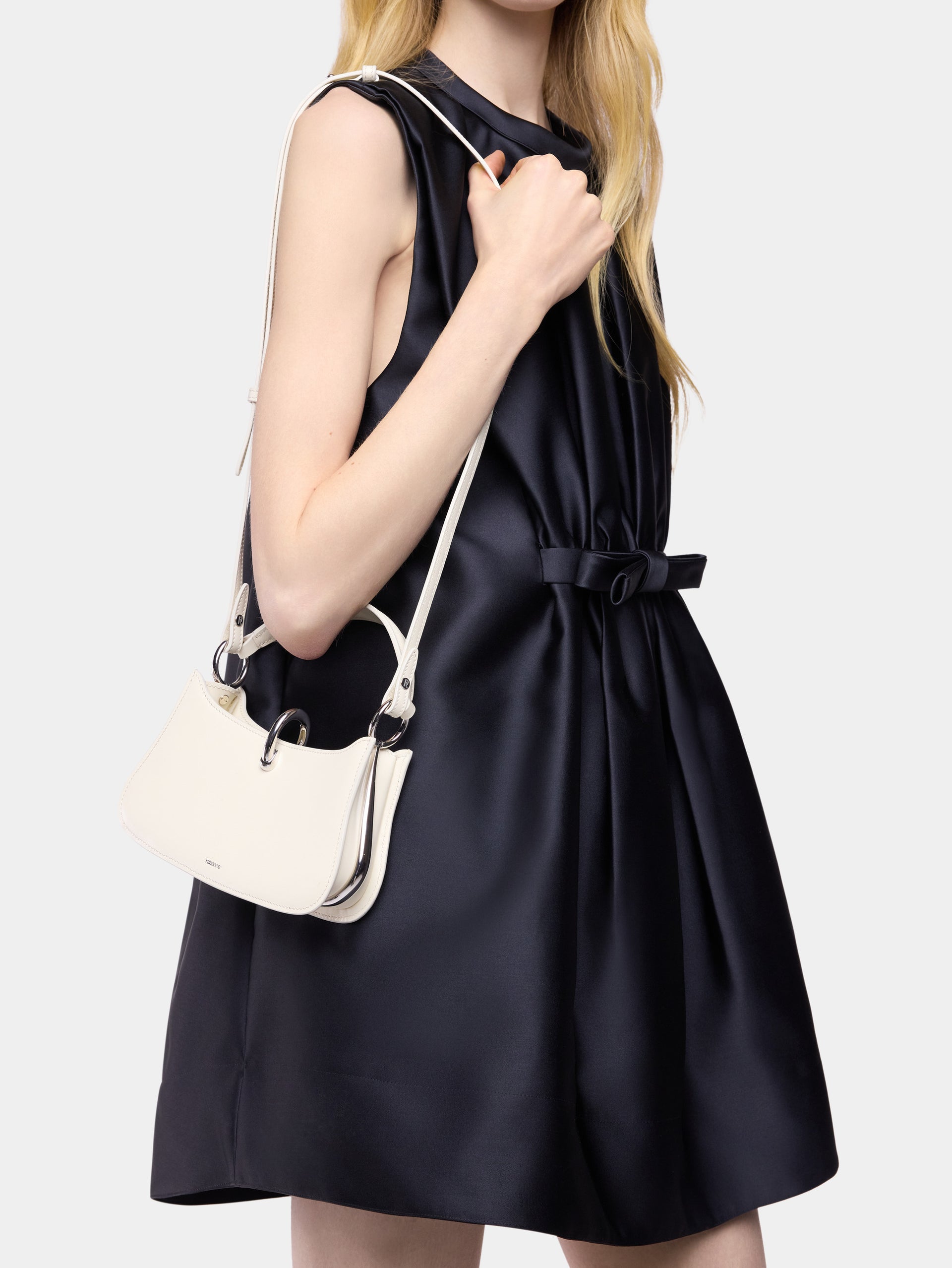 Micro Ring Ivory Leather Bag