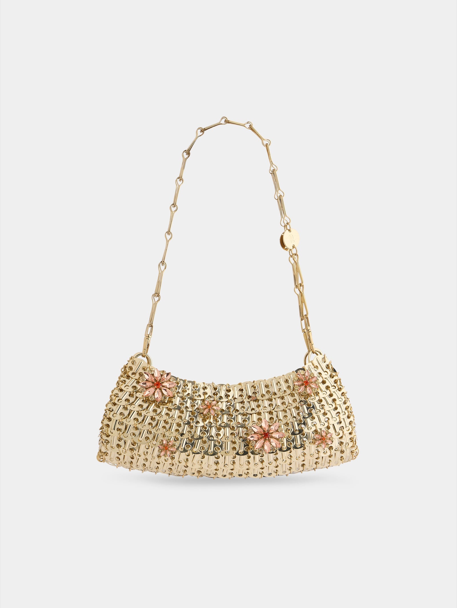 1969 clutch bag in gold metal with pink strass flower details. position 1 - Image 1