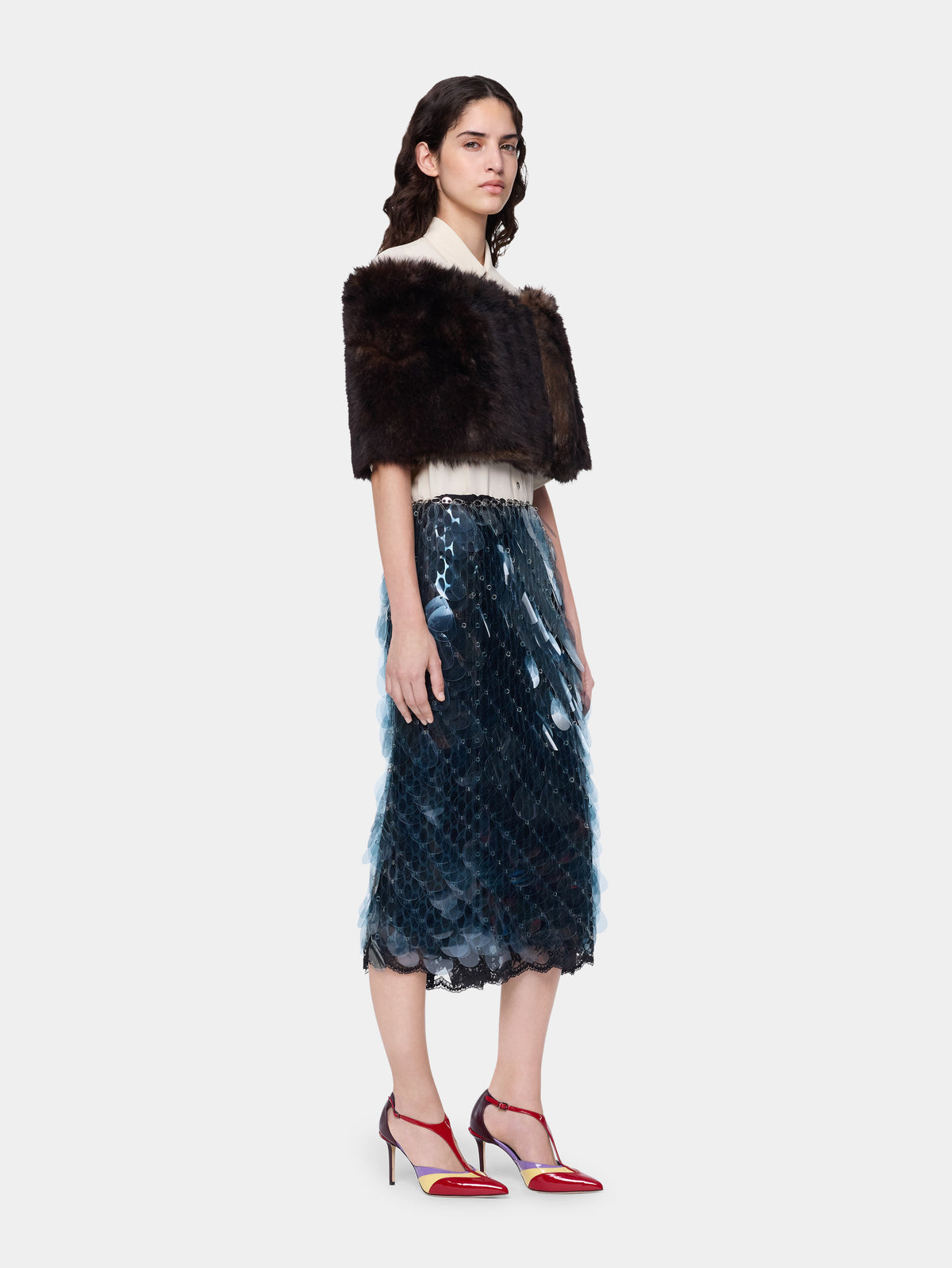 Brown shearling stole - Image 2