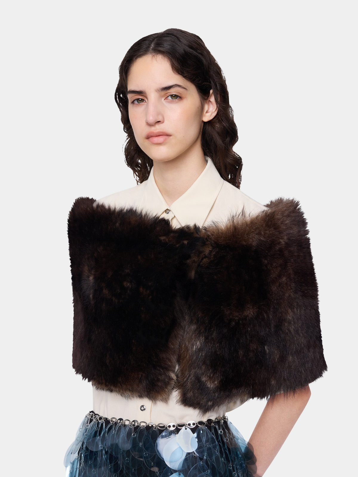 Brown shearling stole