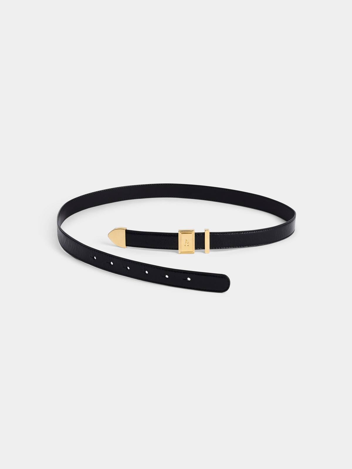 Black leather belt with a rectangular gold buckle - Image 3