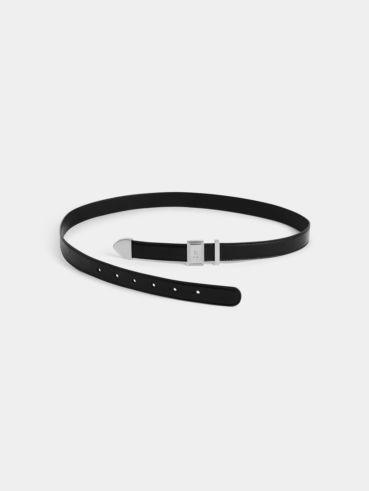 Black leather belt with a rectangular silver buckle - Image 3