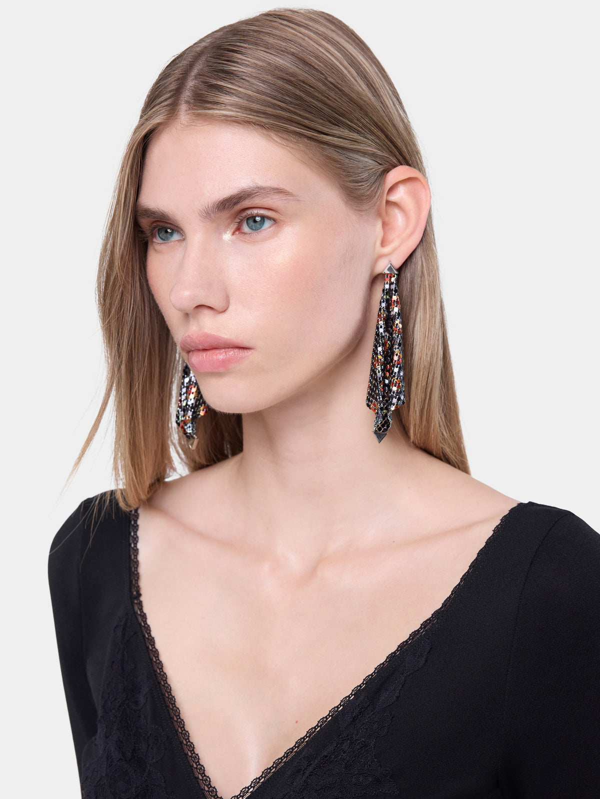 Black liberty print mesh earrings - Image 2