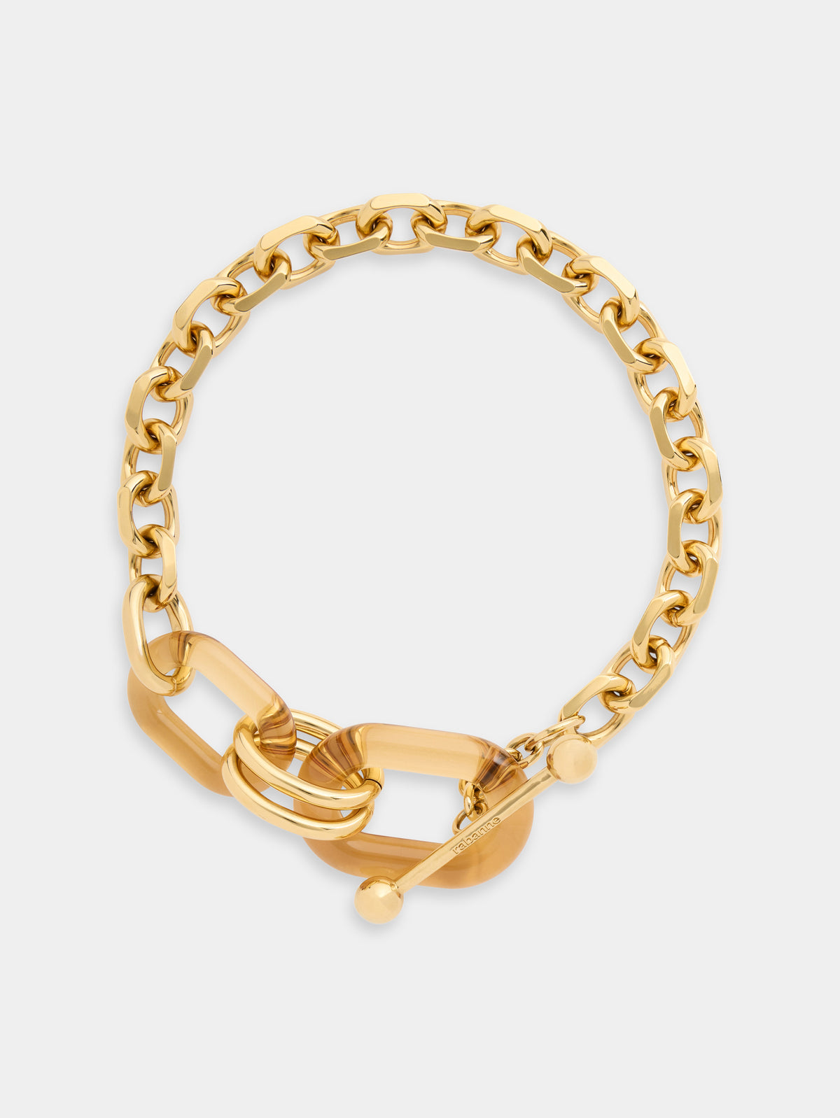 XL Link necklace in gold metal and ochre resin - Image 1