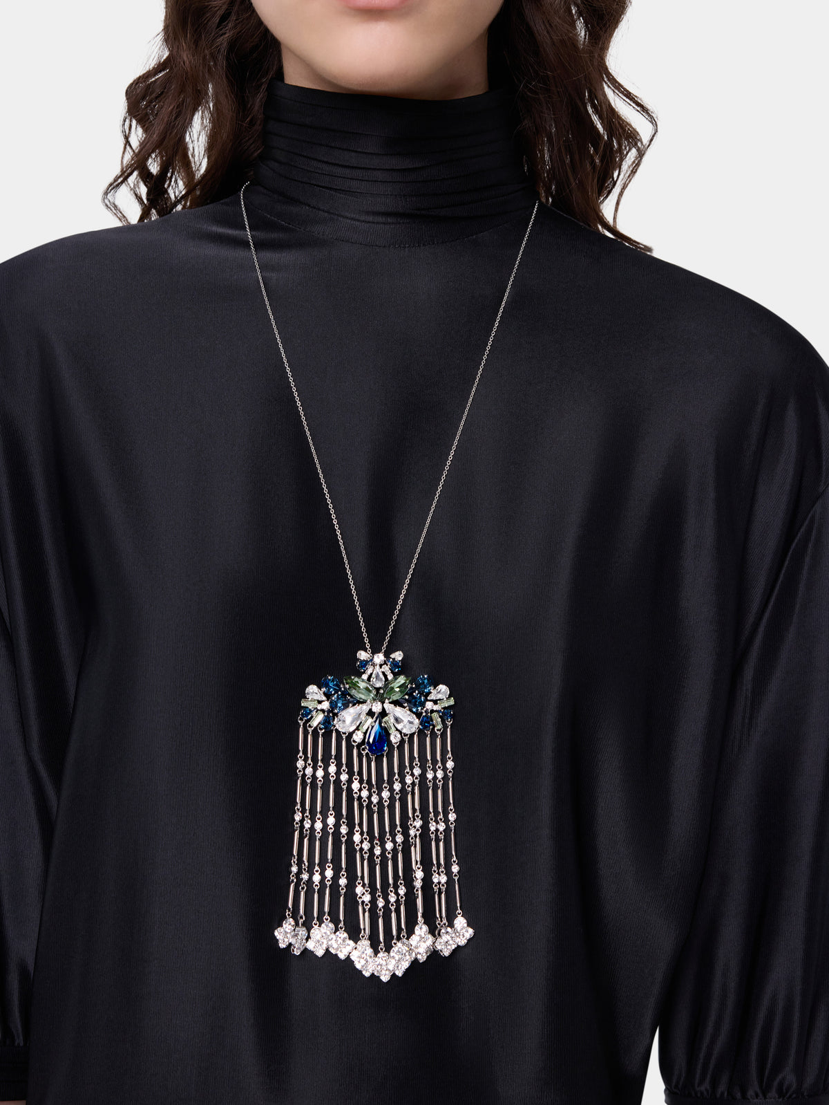 Strass jewel necklace in silver and blue - Image 2