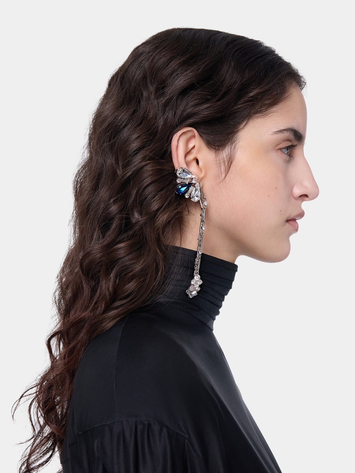 Strass jewel earrings in silver and blue - Image 2