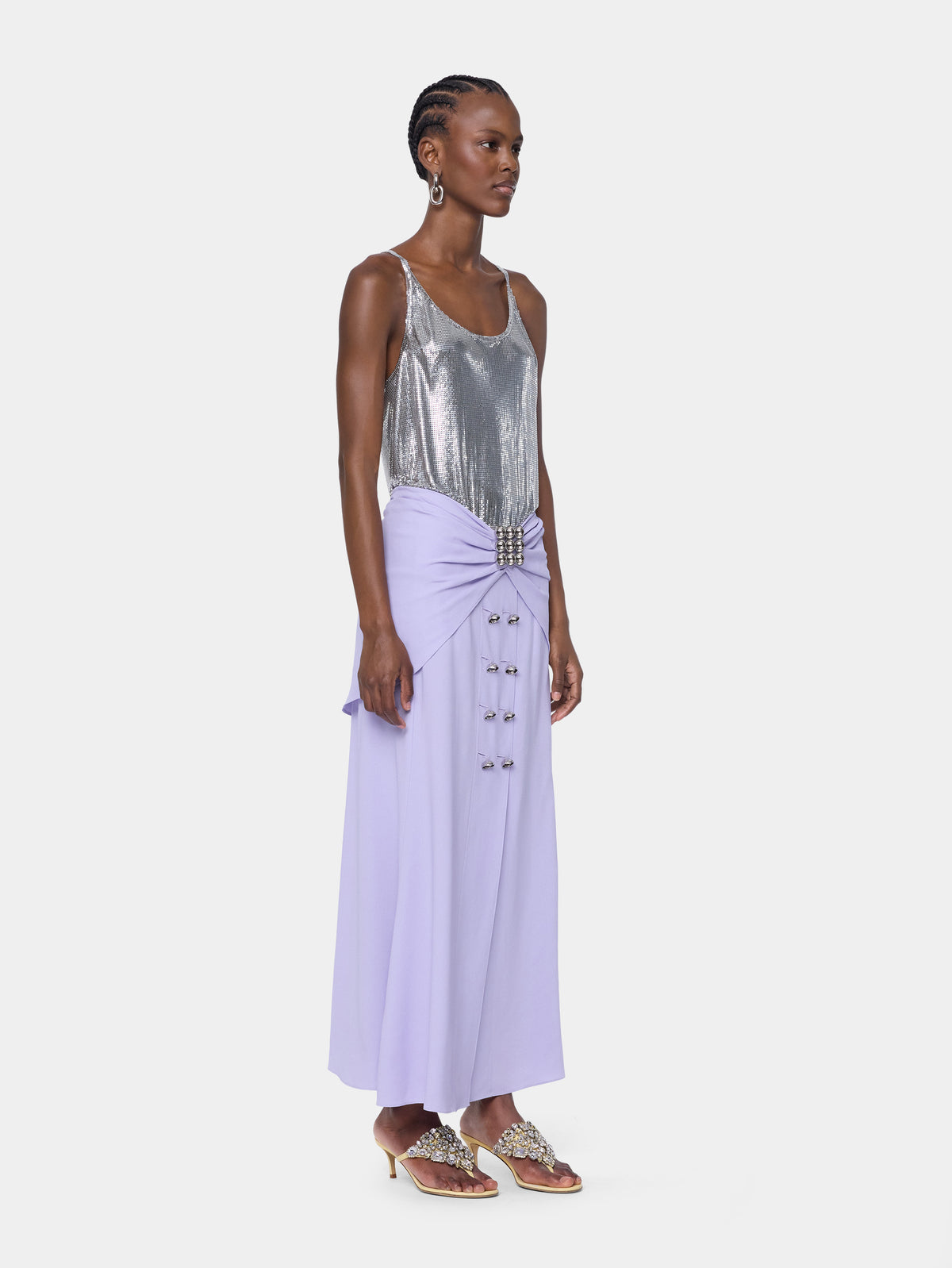 Jupe midi lilas Dinh Van x Rabanne avec ornements bijou argentés - Image 3
