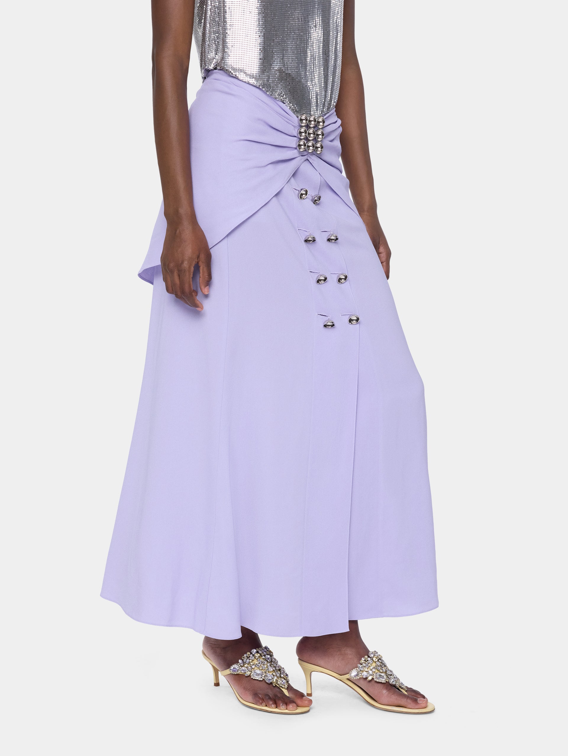 Jupe midi lilas Dinh Van x Rabanne avec ornements bijou argentés