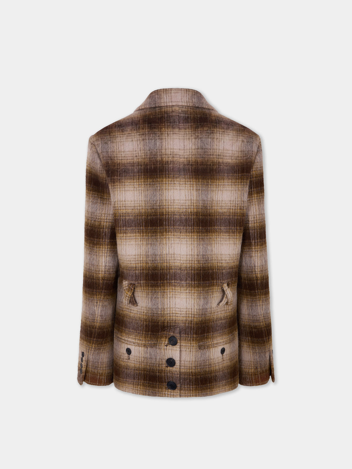 Manteau court structuré en laine tartan marron