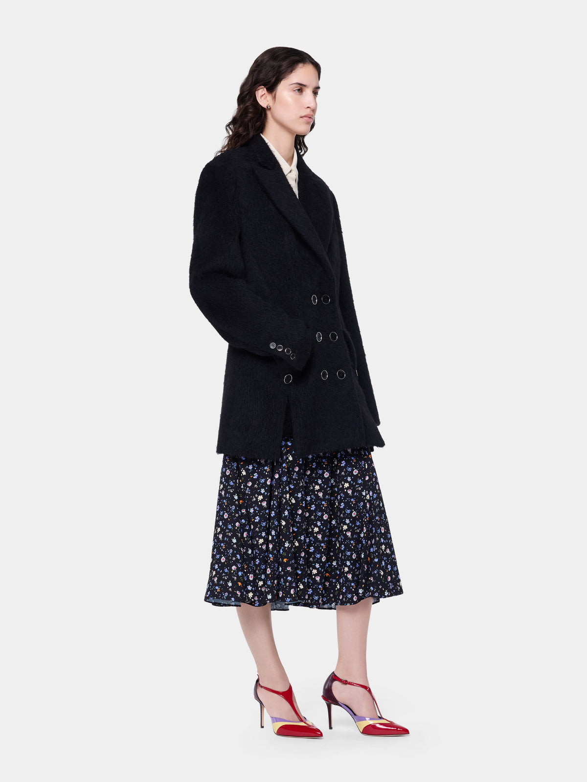 Short structured coat in black wool - Image 3