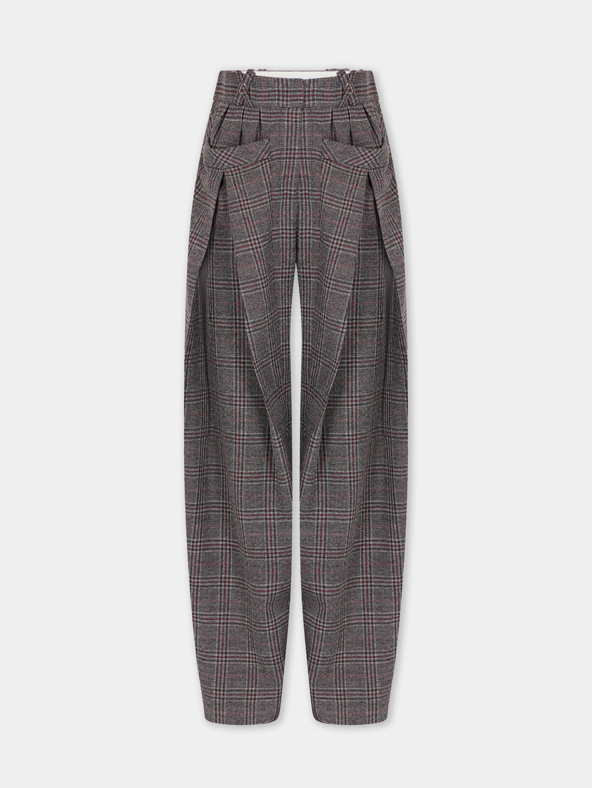 Tailored wide leg trousers in grey tartan wool - Image 1