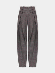 Tailored wide leg trousers in grey tartan wool