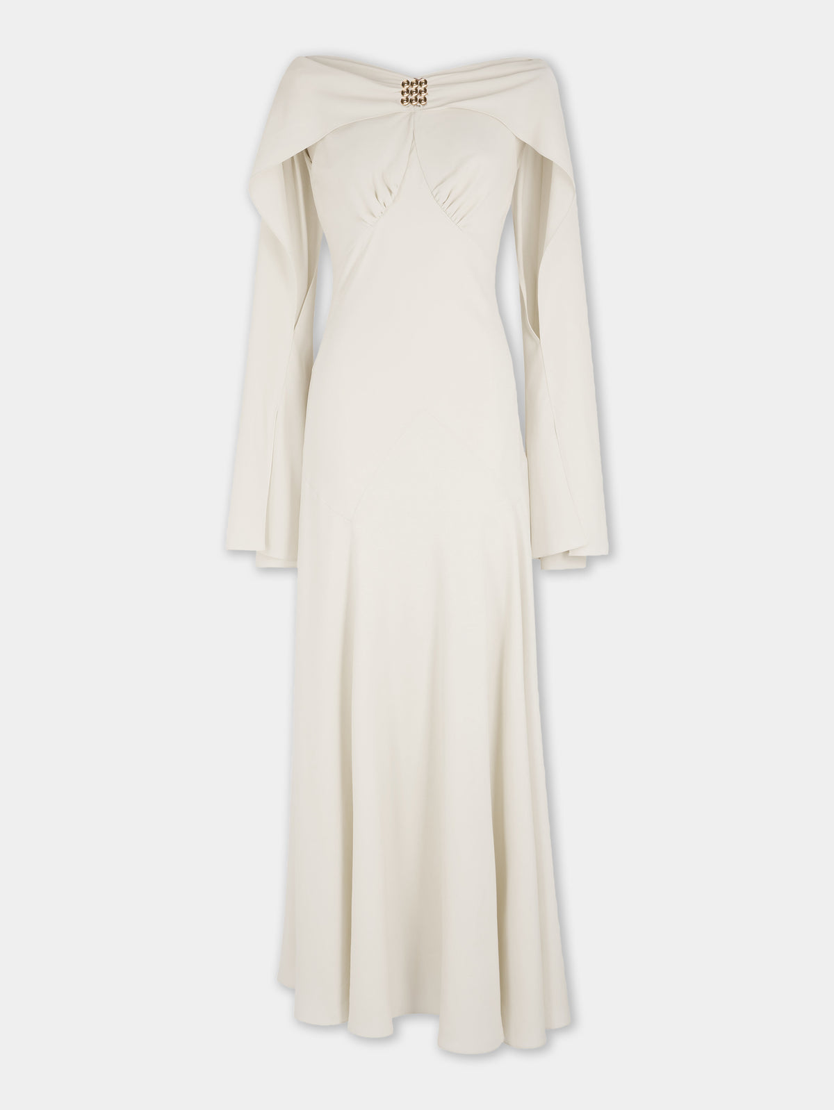 Robe longue crème Dinh Van x Rabanne avec ornements bijou argentés