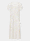 Robe midi en crêpe de coton imprimé floral blanc avec encolure bateau