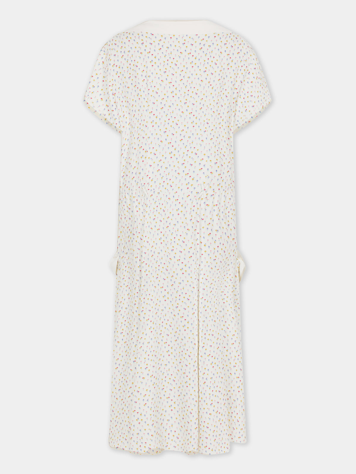 Robe midi en crêpe de coton imprimé floral blanc avec encolure bateau