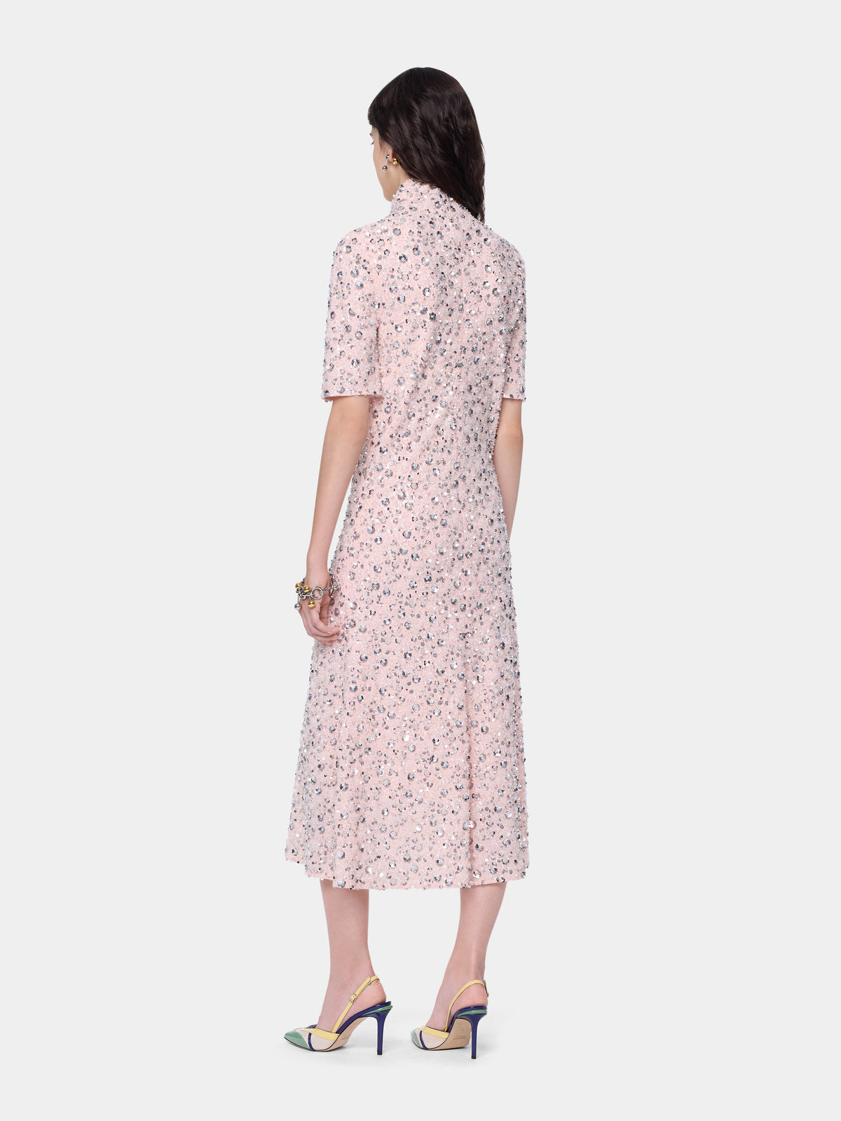 Midi dress with silver floral sequin embroidery - Image 3