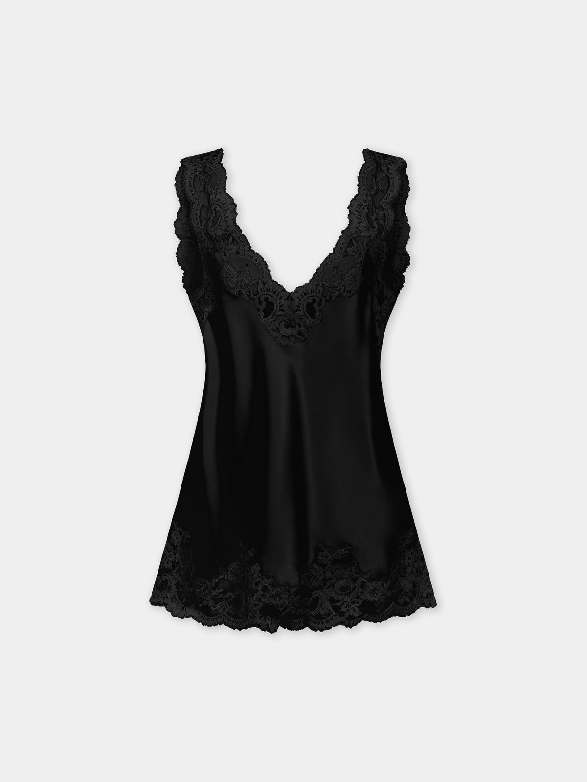 Black silk tank top with lace detailing - Image 1