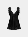 Black silk tank top with lace detailing