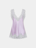Lilac silk tank top with lace detailing