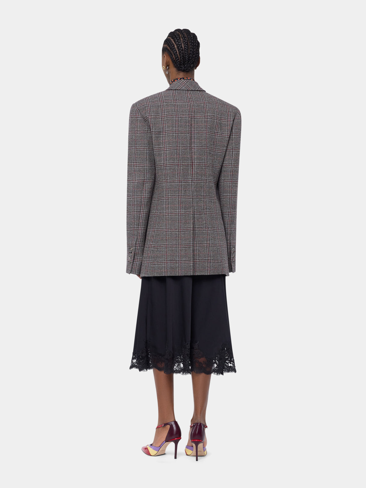 Tailored blazer jacket in grey tartan wool