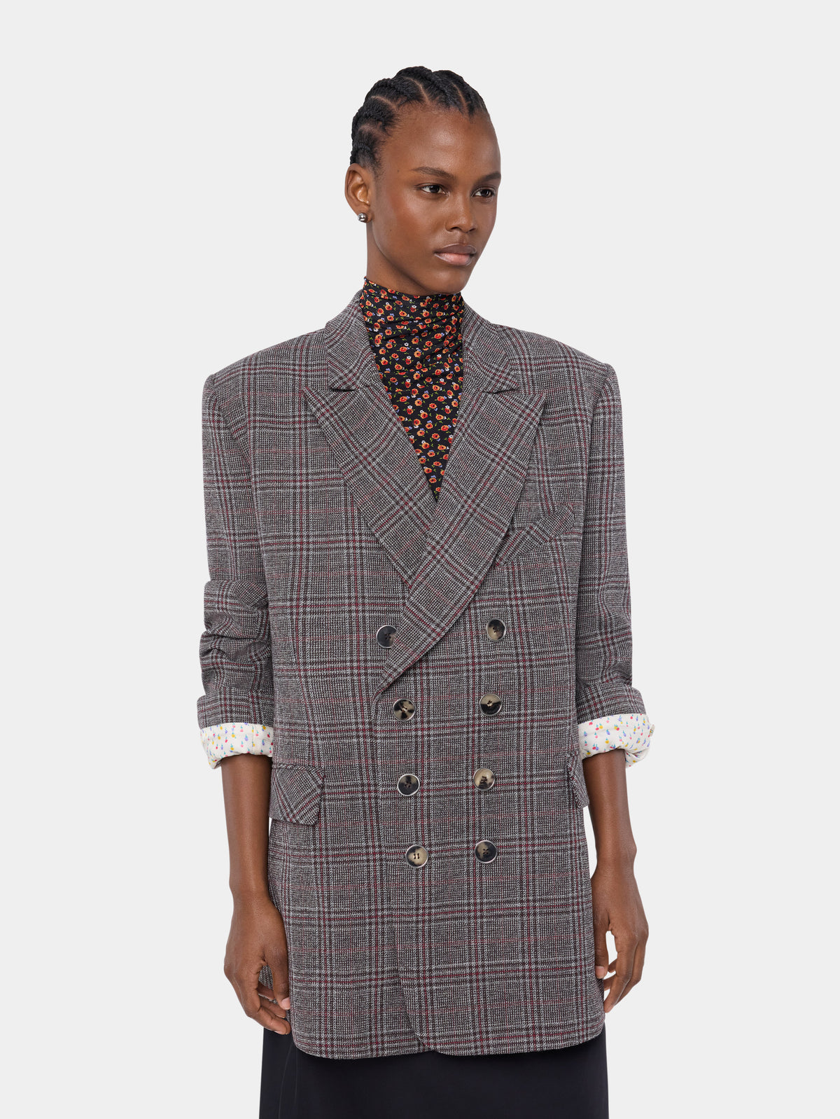 Tailored blazer jacket in grey tartan wool