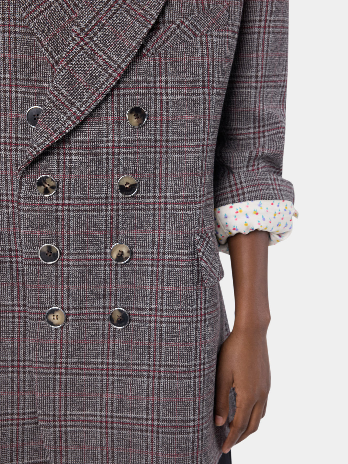 Tailored blazer jacket in grey tartan wool