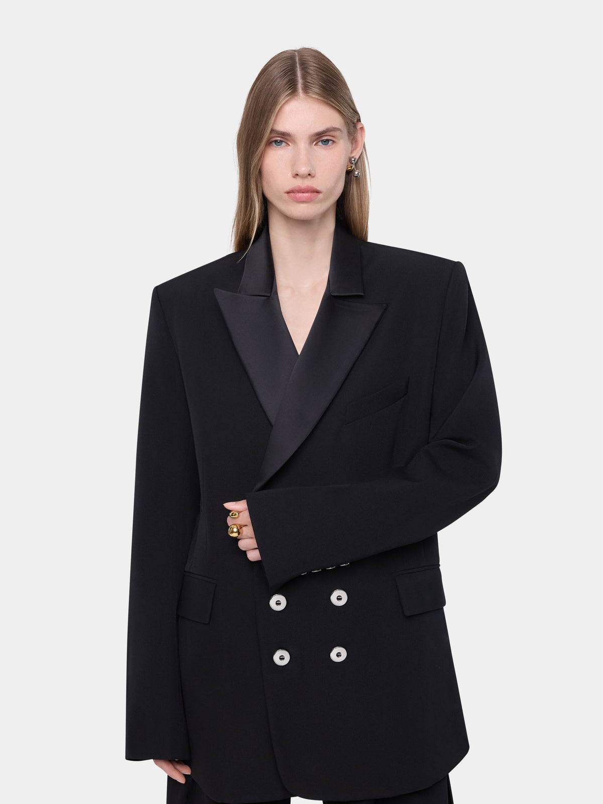 Tailored blazer jacket in black wool - Image 3