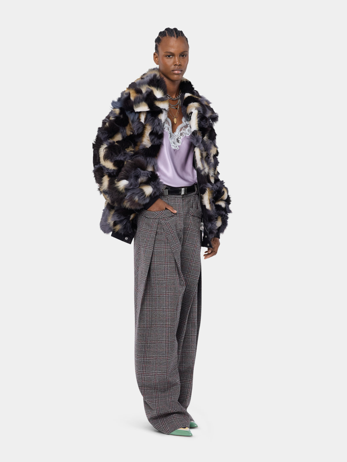 Bomber jacket in grey tricolor shearling - Image 3