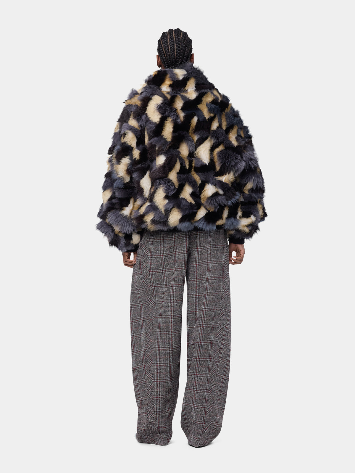 Bomber jacket in grey tricolor shearling
