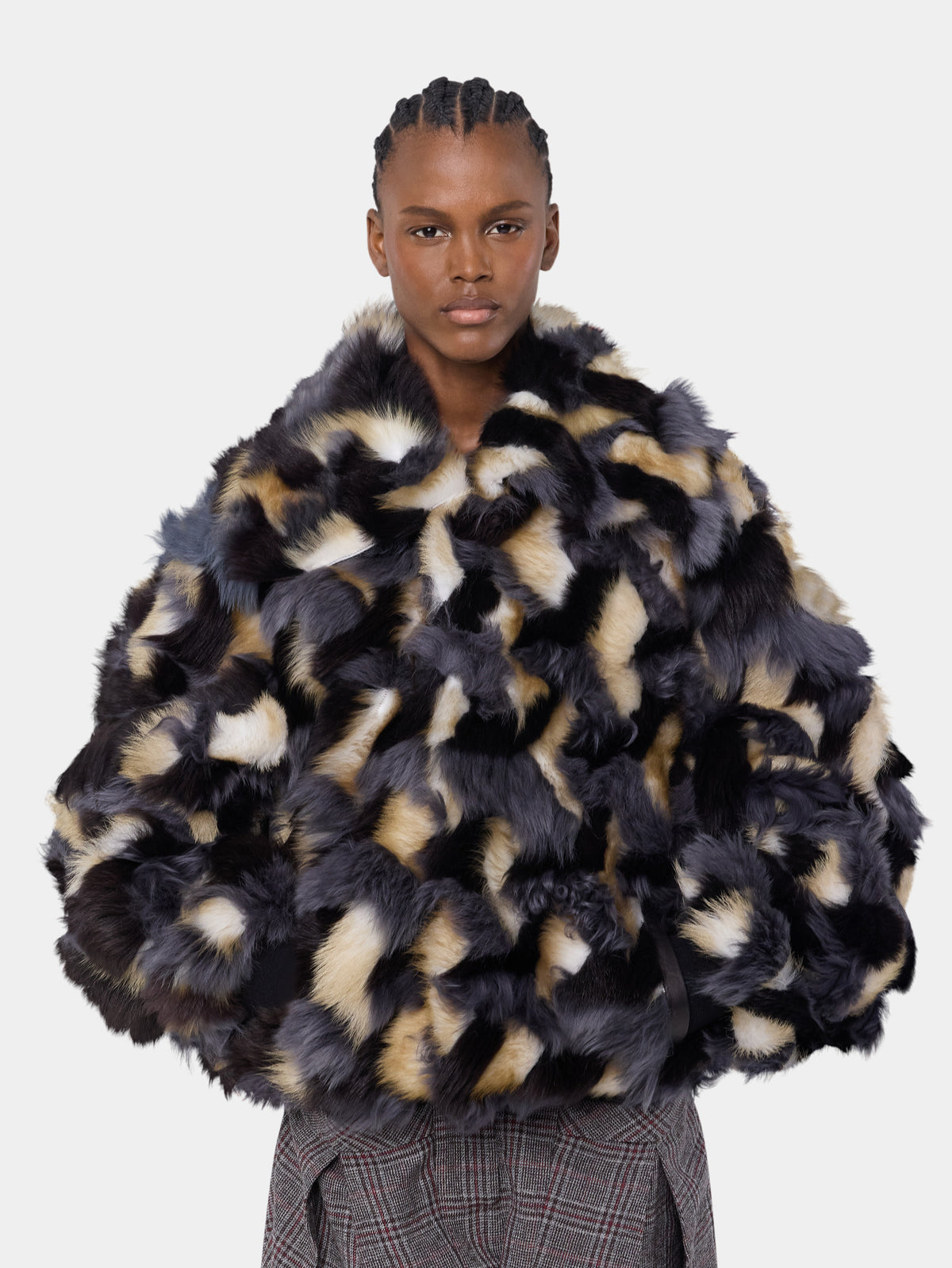 Bomber jacket in grey tricolor shearling