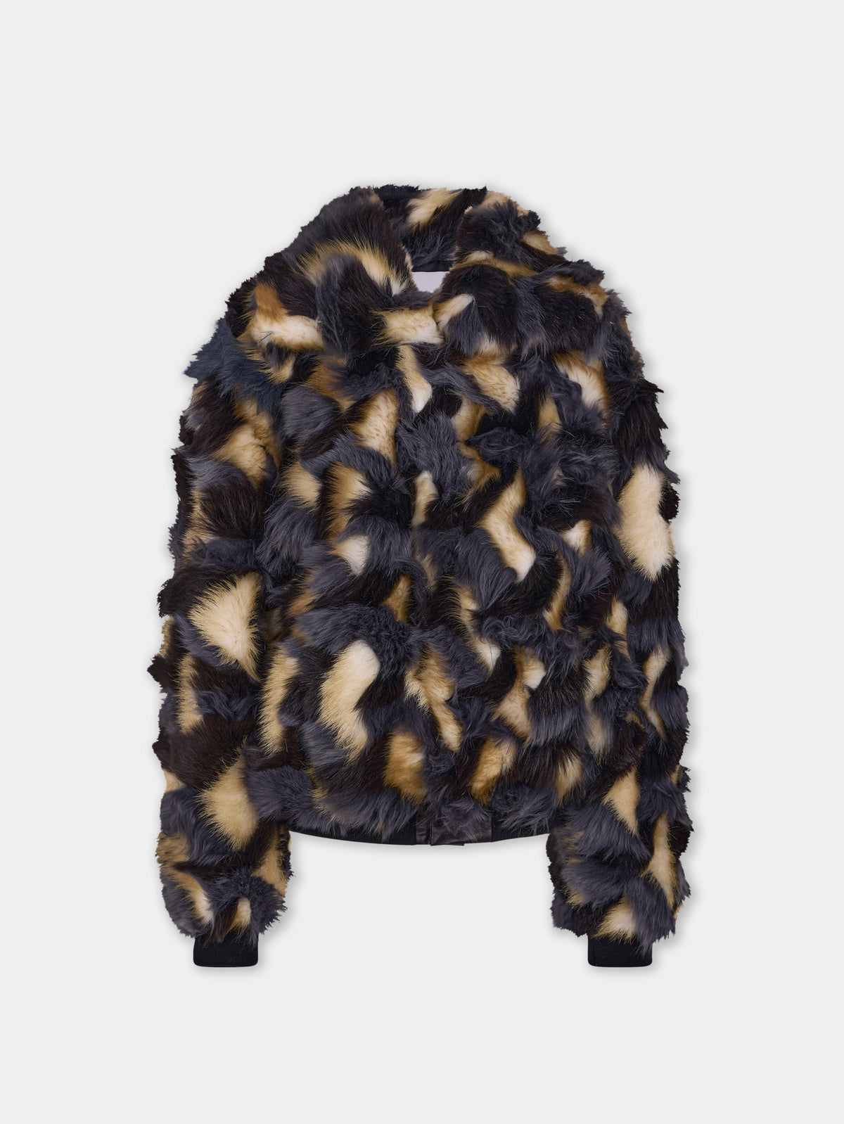 Bomber jacket in grey tricolor shearling - Image 1