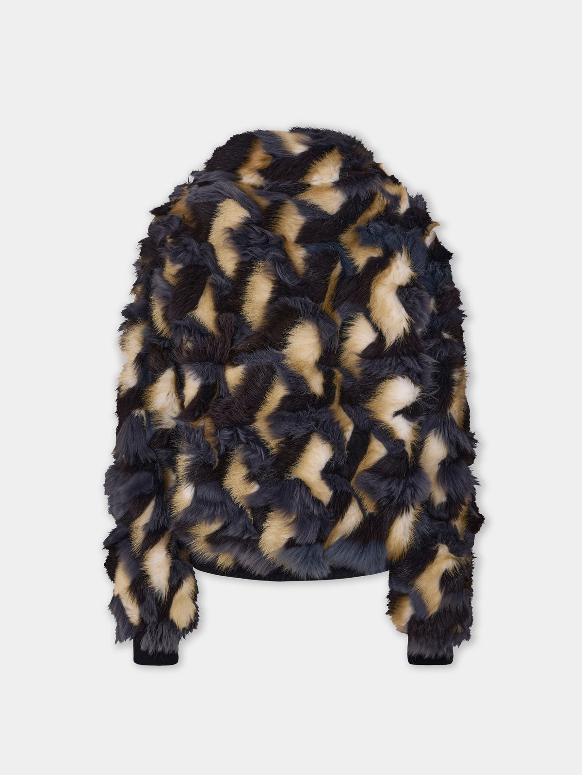 Bomber jacket in grey tricolor shearling