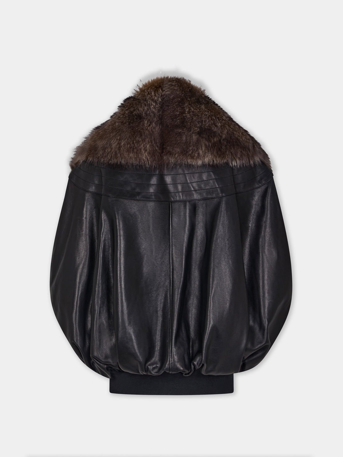 Black lambskin leather cape jacket with removable shearling collar
