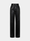 Pantalon droit en cuir lisse noir d'agneau