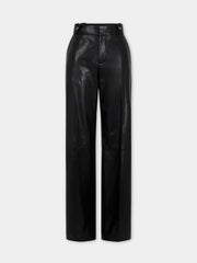Black lambskin leather straight leg trousers