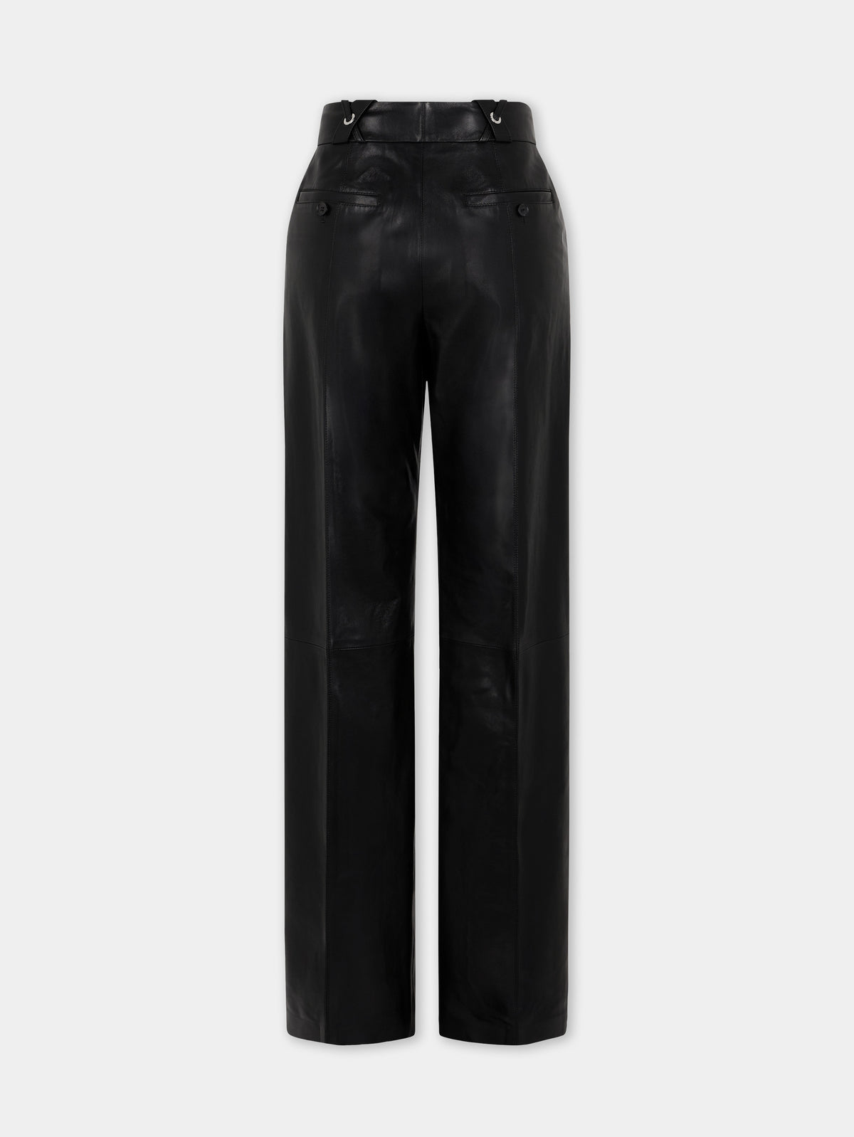 Pantalon droit en cuir lisse noir d'agneau