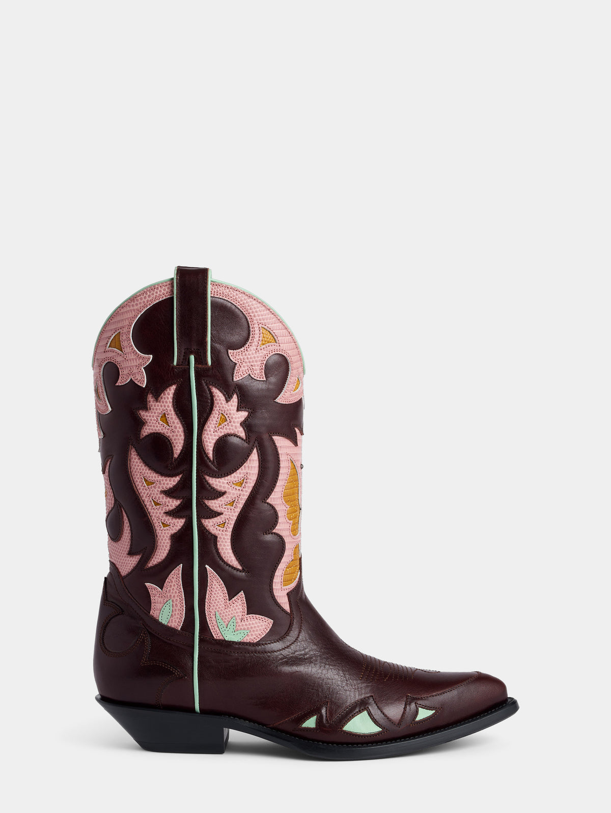 Brown crackled leather Santiag boots
