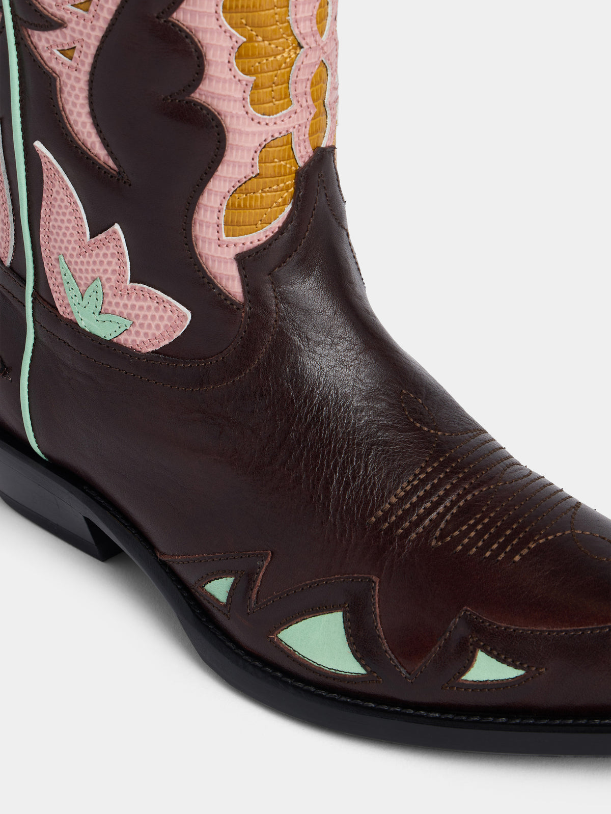 Brown crackled leather Santiag boots