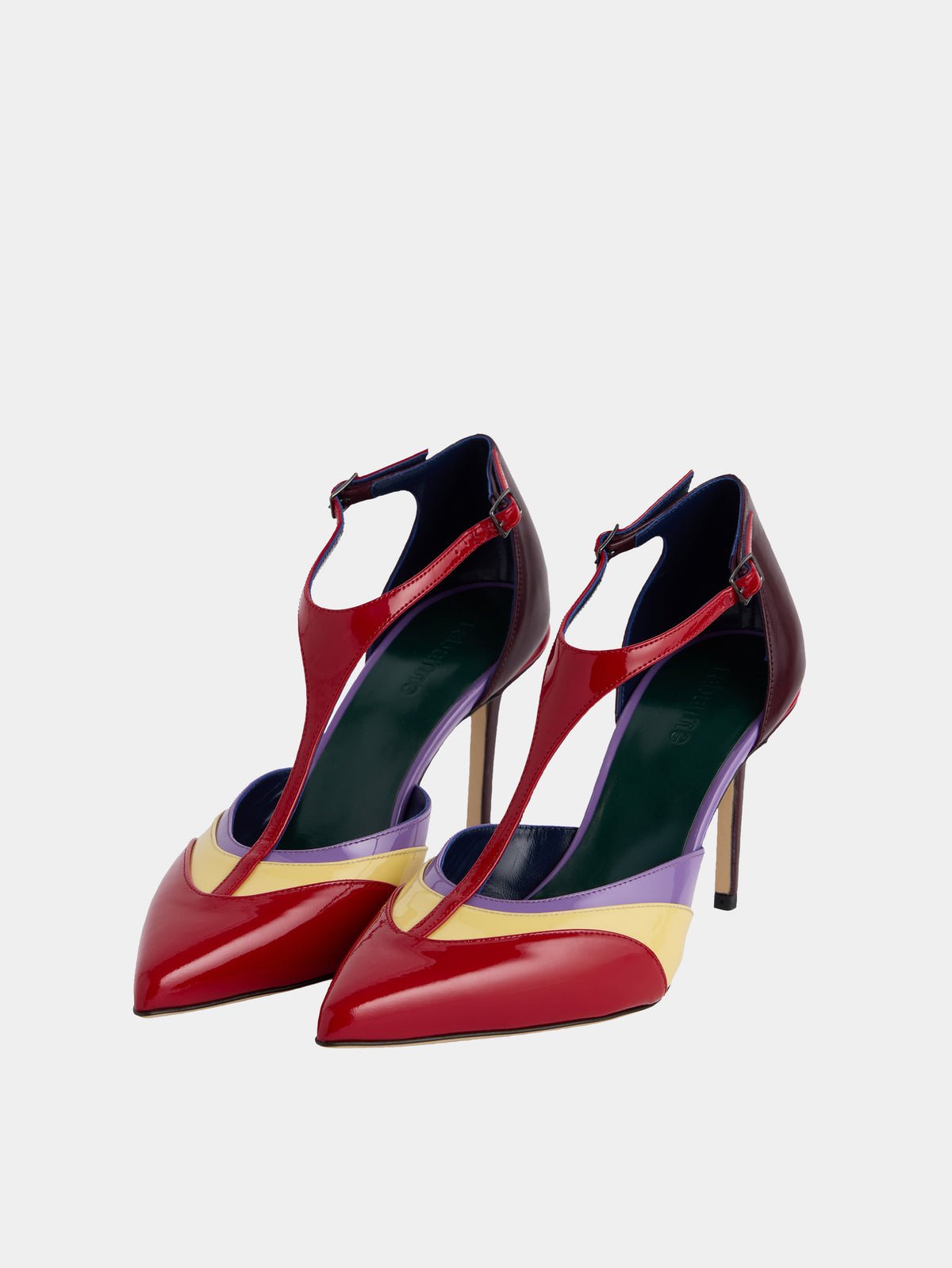 Pump heels in red multicolored patent leather with ankle detailing