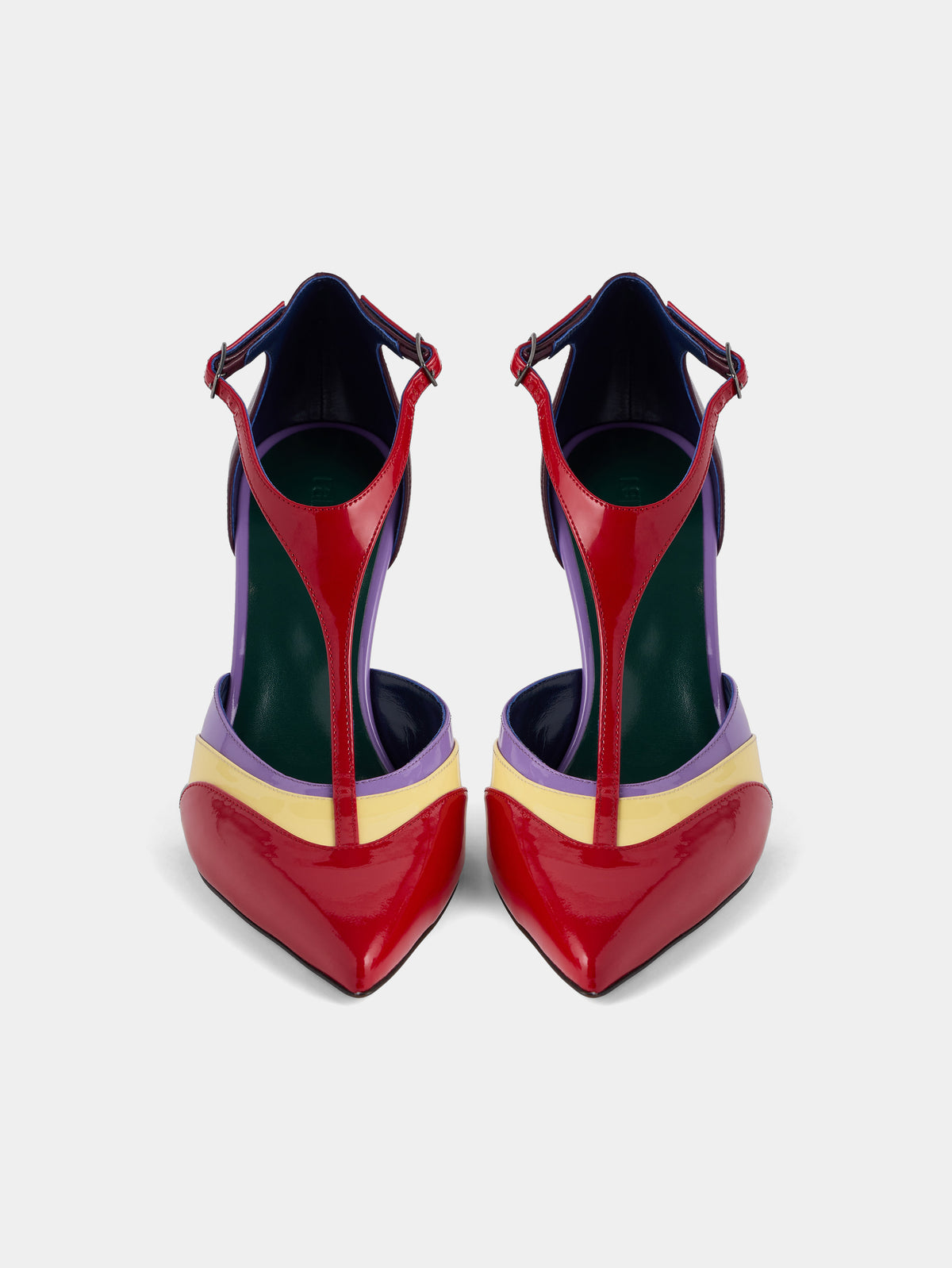 Pump heels in red multicolored patent leather with ankle detailing