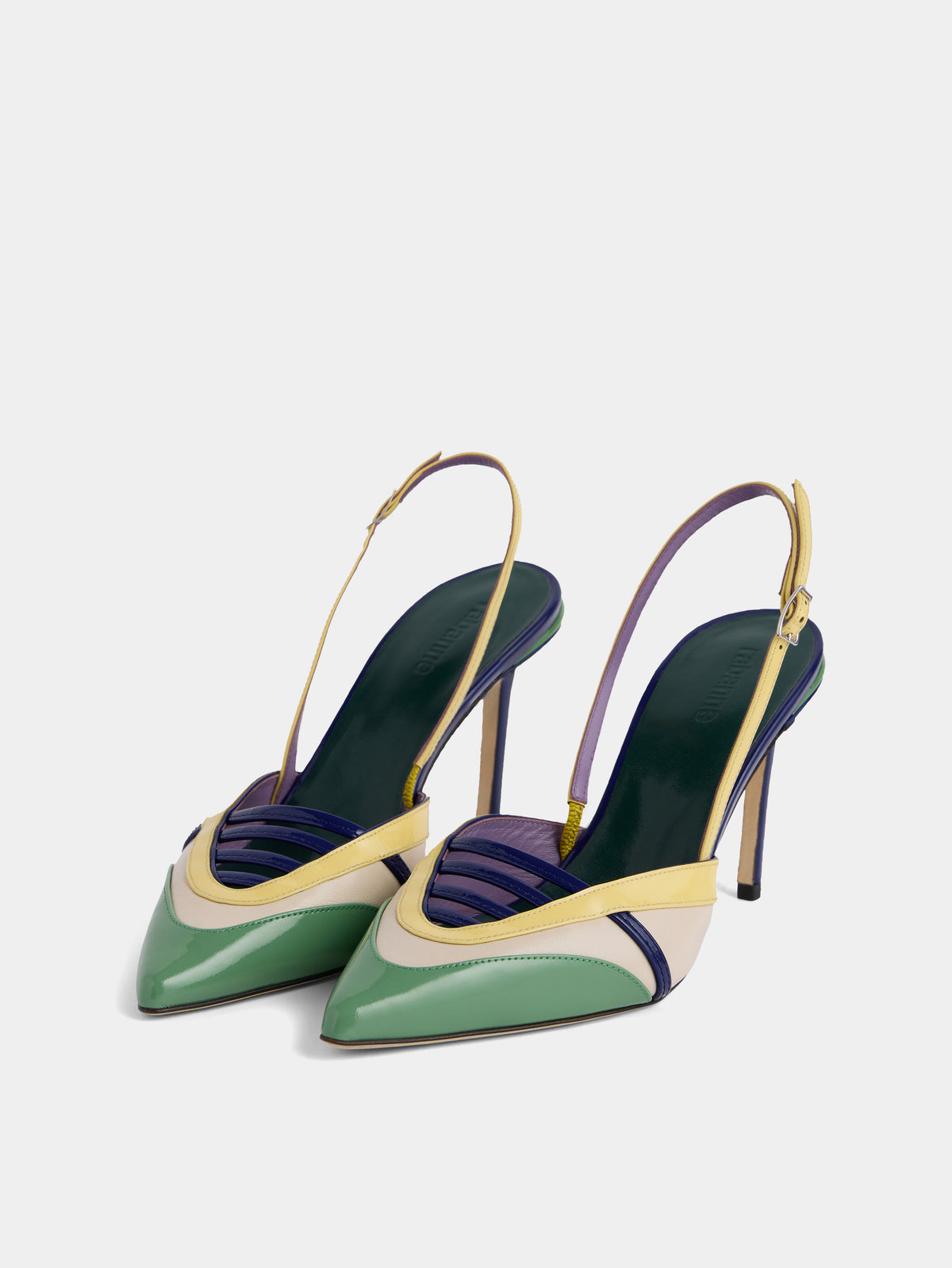 Slingback pumps in multicolored green patent leather - Image 3