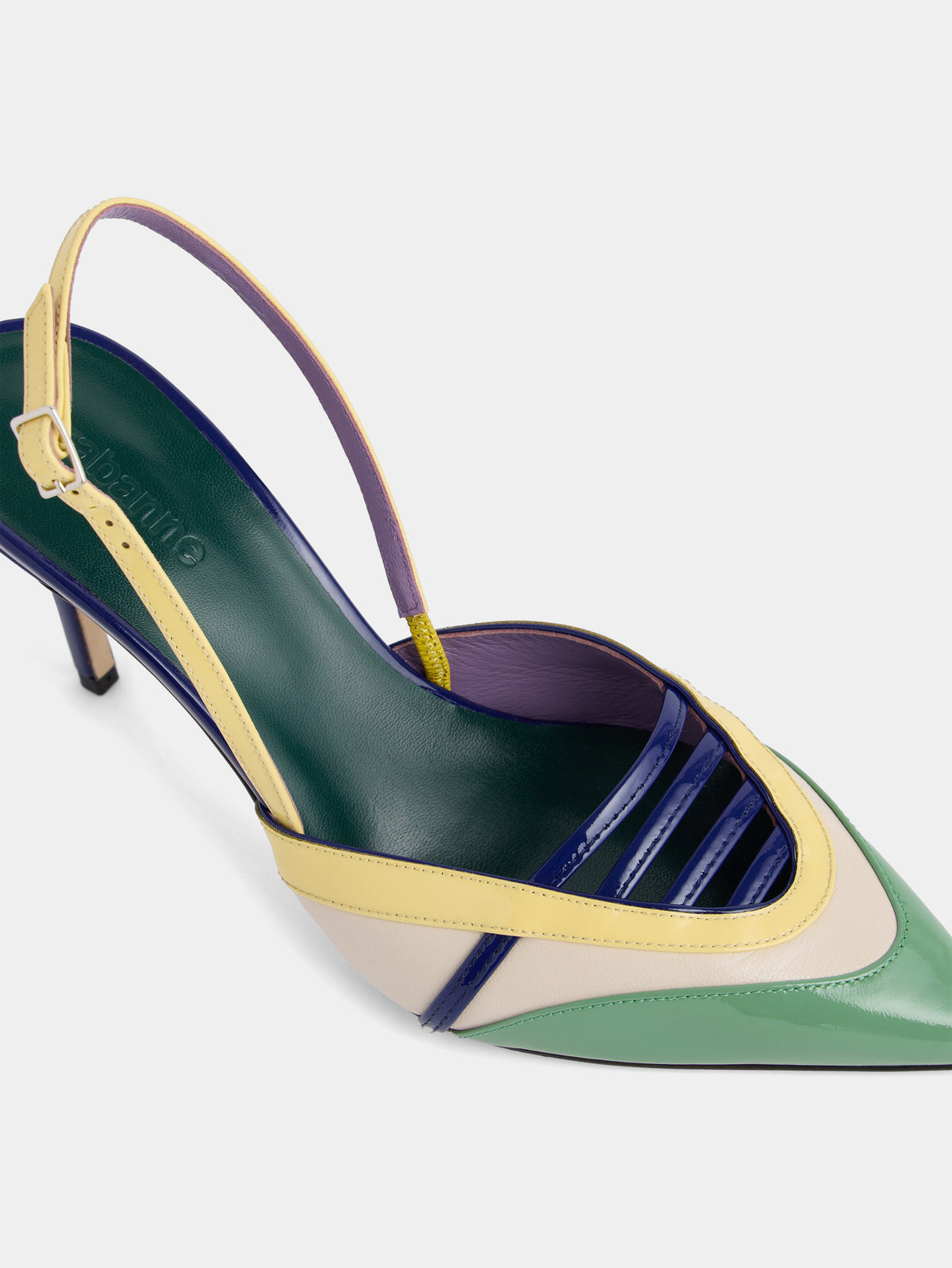 Slingback pumps in multicolored green patent leather