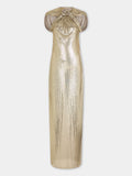 Robe longue Dinh Van x Rabanne en mesh doré assemblé à la main