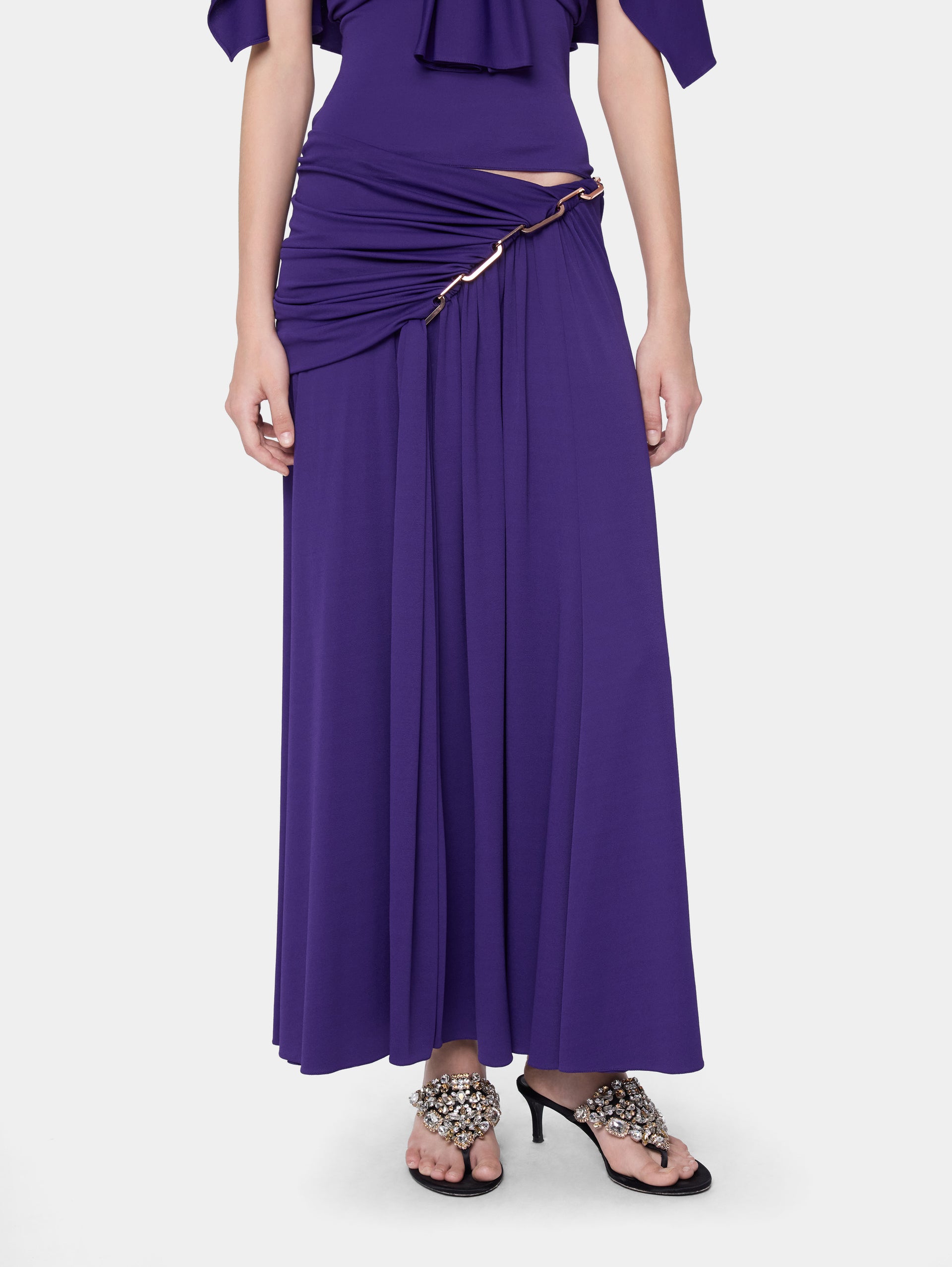 Jupe longue violette Dinh Van x Rabanne ornée de détails chaîne signature
